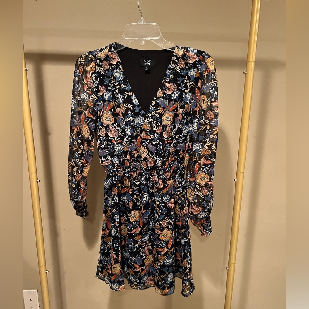MSK long sleeve navy floral dress